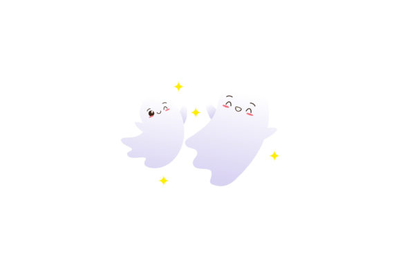 Halloween Two Ghosts Funny Cartoon for Graphics and Illustrations