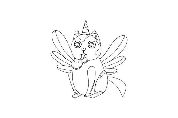 Unicorn Cats Funny Outline Graphics and Illustrations